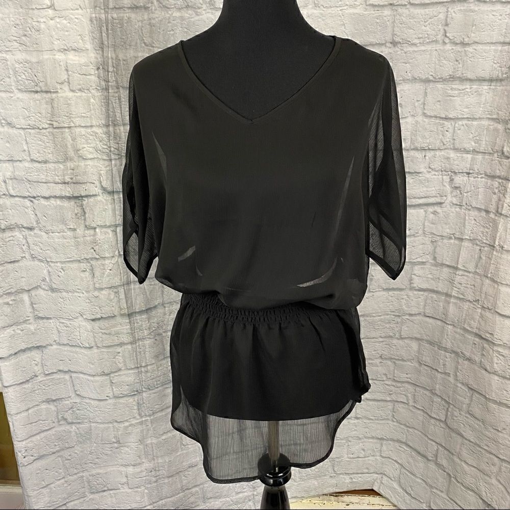 Express sheer top w/cinch waist black size small